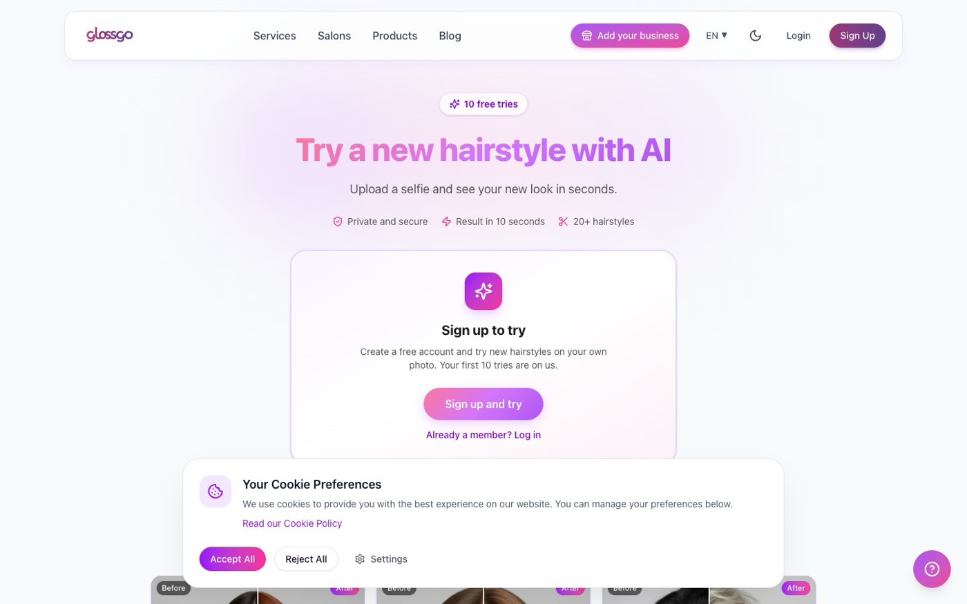 AI hair try-on · in the app